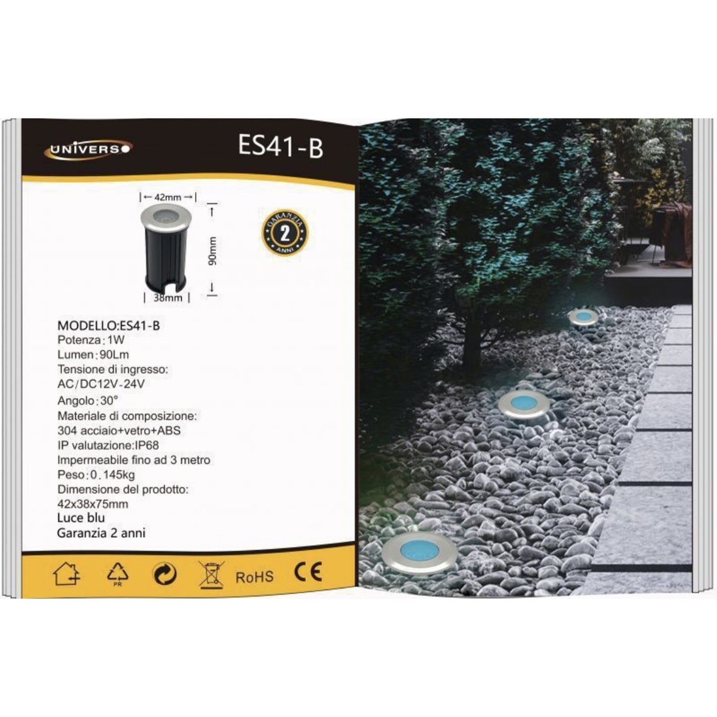 3 Pezzi – Faretti da Incasso LED da Esterno IP68 1W 12V-24V – Luci da Terra per Giardino/Sentiero/Prato – Acciaio 304 + Vetro – Colori Disponibili ES41