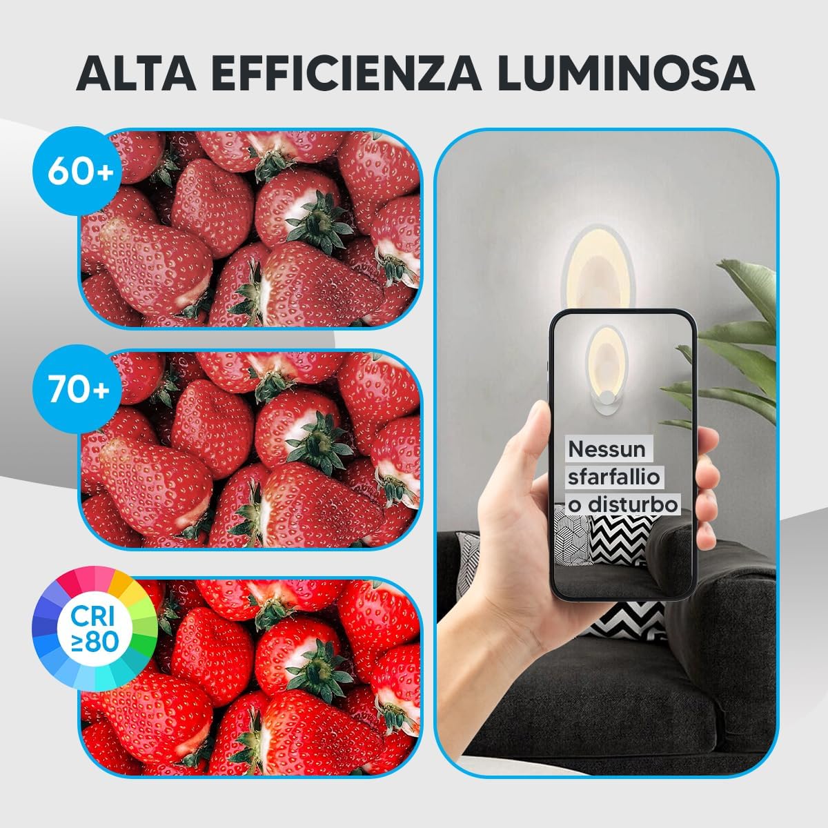 TEKHOME Applique da Parete LED Moderna 9W, Lampada da Parete Bianca Design Ovale, Luce Calda 3000K / Naturale 4000K / Fredda 6500K, 450LM, per Camera da Letto, Soggiorno e Corridoio E25