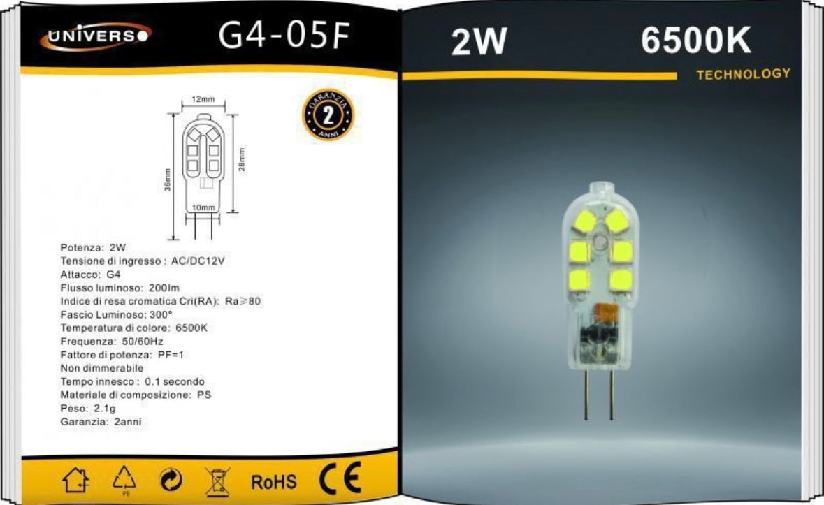 Lampadine LED G4 2W 200LM 12V 10 Pezzi Bi-Pin G4-05