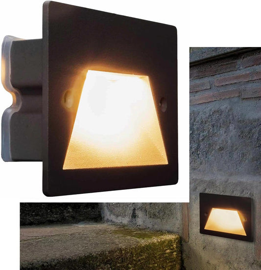 Segnapasso da Incasso LED 3W IP65 CCT-Switch – Lampada da Parete per Scale e Corridoi, Luce Selezionabile 3000K-6500K, Alluminio e Vetro, Impermeabile da Esterno e Interno ES49