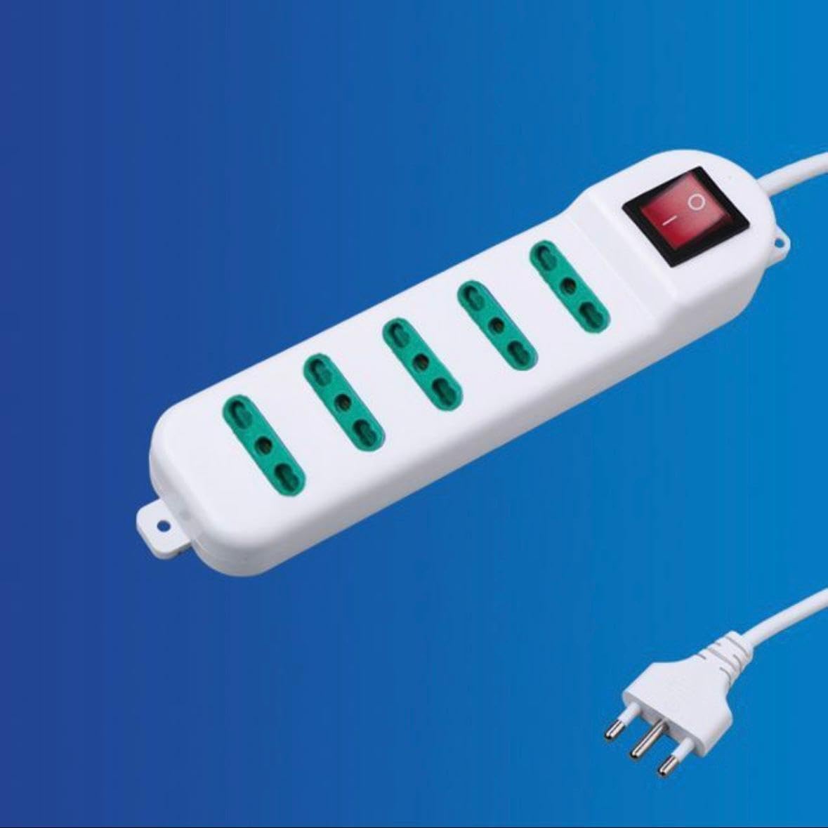 2 Pezzi Multipresa Italiana con Interruttore, Presa Multipla Bipasso 5 Posizioni 10/16A, Spina 16A, Cavo 1,5 m, Bianca – C-X203071
