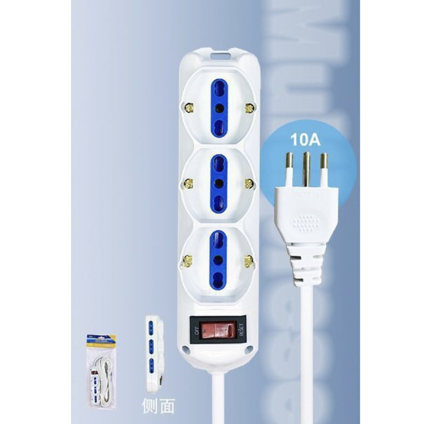 2 Pezzi Multipresa 9 Prese Bipasso/Schuko 10/16A con Protezione da Sovraccarico, Spina Italiana 10A, Cavo 3 m, Interruttore di Sicurezza, Bianca– XSL2613-3M