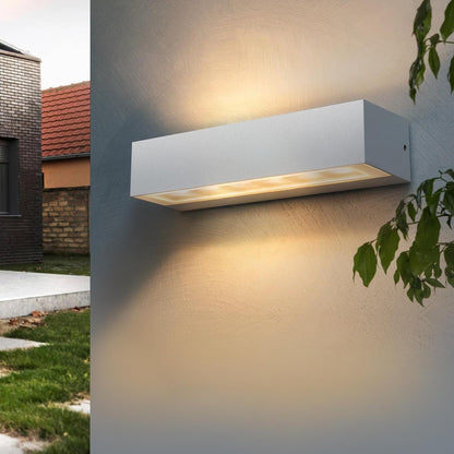 Applique LED da Esterno 14W IP65, Lampada da Parete Moderna in Alluminio e Vetro, 1100LM, Luce da Facciata Impermeabile per Giardino, Terrazza e Ingresso - Bianco/Grigio 176