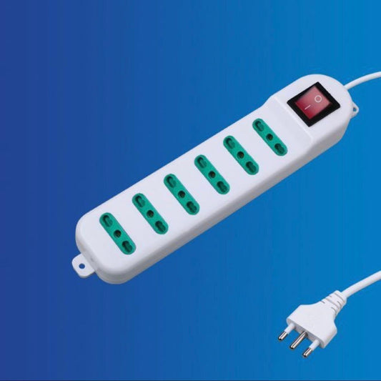 2 Pezzi Multipresa Italiana con Interruttore, Presa Multipla Bipasso 6 Posizioni 10/16A, Spina 16A, Cavo 1,5 m, Colore Bianco – C-X203070