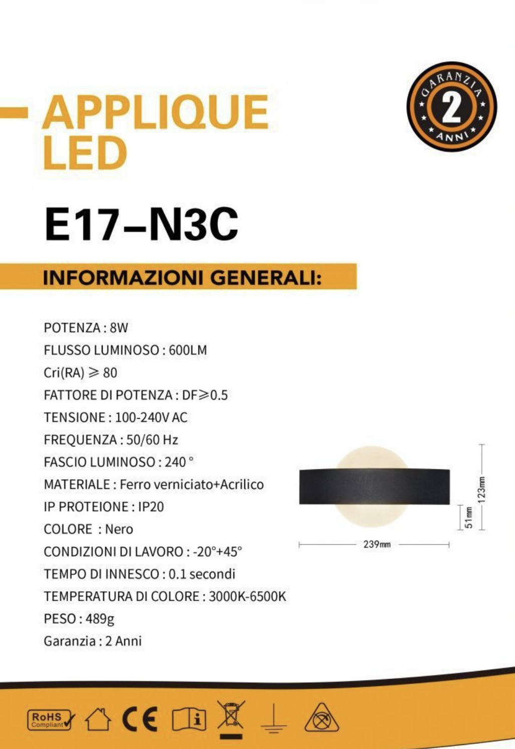 TEKHOME Applique da Parete LED Moderna con Regolazione Colore 3000K-6500K, Design Rotondo, 8W 600LM, 240°, IP20, Disponibile in Bianco e Nero, con Interruttore a 3 Temperature Colore E17