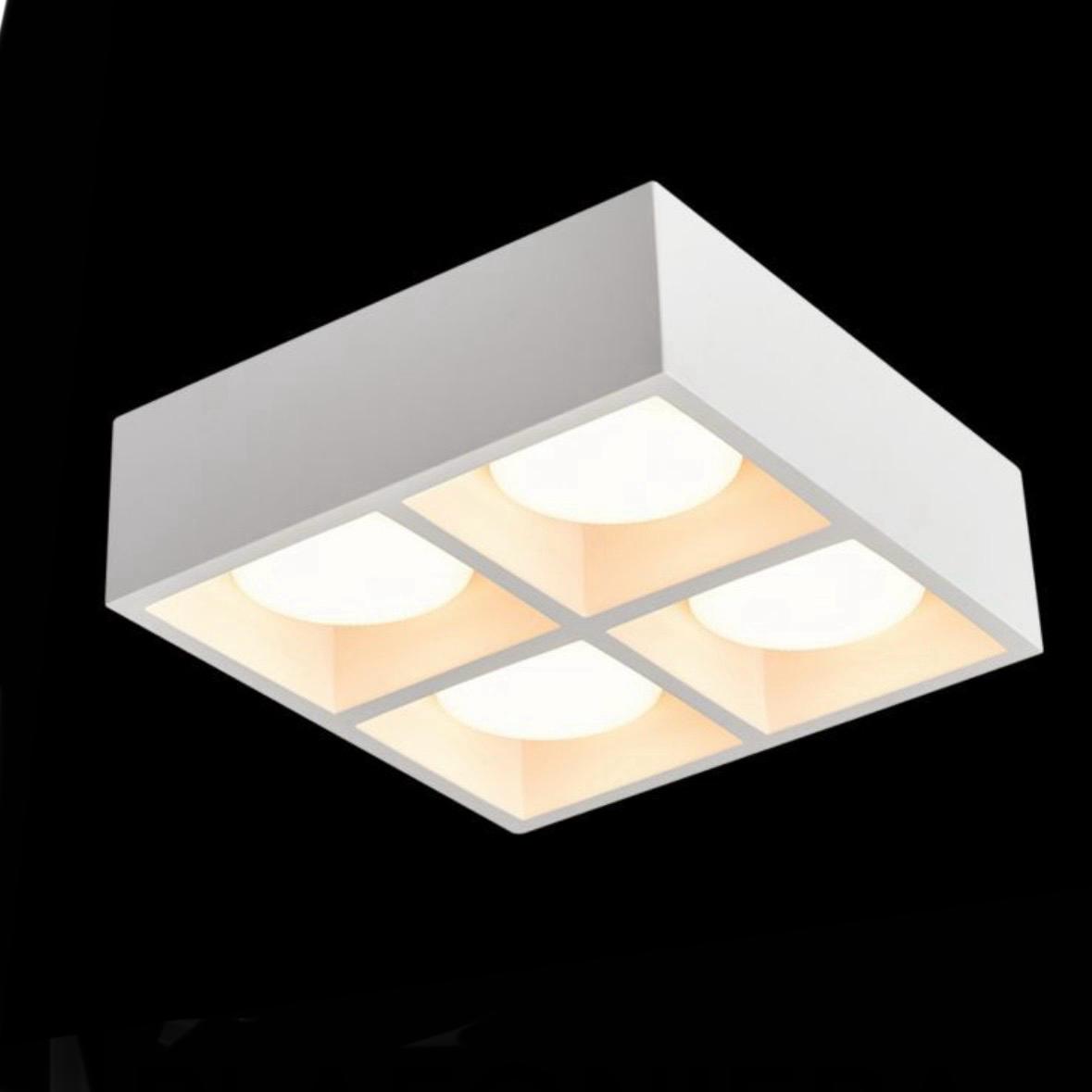 Plafoniera da Soffitto in Gesso Bianco a 4 Luci, Design Moderno Quadrato, Attacco GX53, per Cucina Corridoio Soggiorno, Lampadine Non Incluse – GS-C38-4