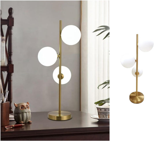 Lampada da tavolo Oro con sfere bolle bianche design moderno minimal (Lampada Tavolo 3 Sfere) D33