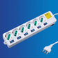 2 Pezzi Multipresa Italiana 6 Posti Bipasso 10/16A con Interruttori Singoli, Presa Multipla con Controllo Individuale, Spina 16A, Cavo 1,5 m, Bianco– C-X203060