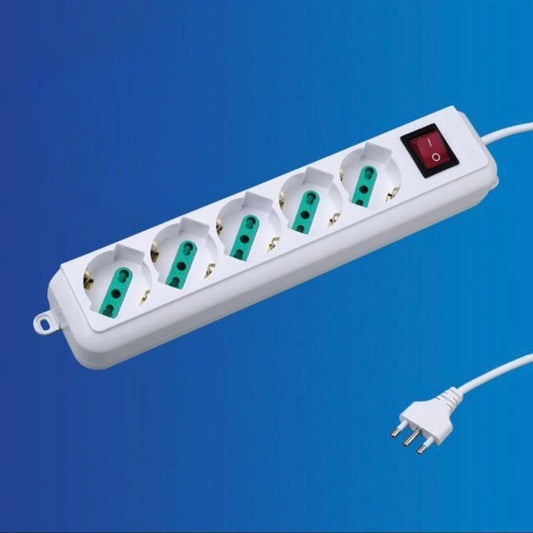 2 Pezzi Multipresa Bipasso Italiana 5 Posti con Interruttore, Spina 10A, Cavo Lungo 3 m, Presa Multipla per Casa e Ufficio, Colore Bianco– C-XSL3005-3M
