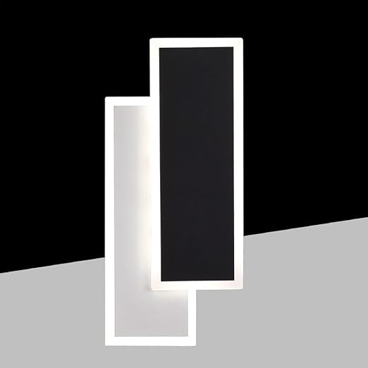 Applique da Muro LED 15W Nero Bianco Design Moderno Rettangolare con 3 Colori CCT 3000K-4000K-6500K, Lampada da Parete Interno Soggiorno Camera Corridoio AQ16-3C