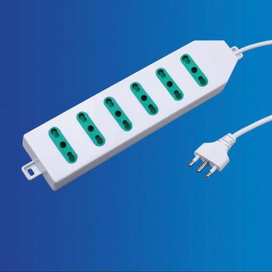 2 Pezzi Multipresa Bipasso Italiana 6 Posti con Spina 10A, Cavo 1,5 m, Presa Multipla per Casa e Ufficio, Colore Bianco, – XSL2206