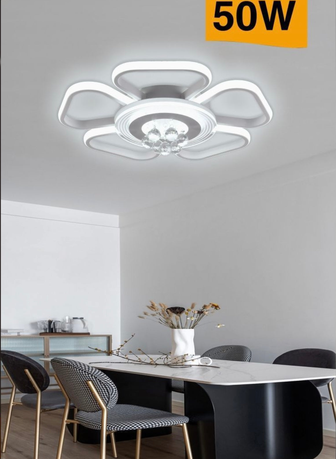 EKHOME Plafoniera led 50 watt a forma di fiore con pendenti in acrilico lampadario da soffitto lampada moderna bianca a luce fredda 6500k calda 3000k naturale 4000k C42