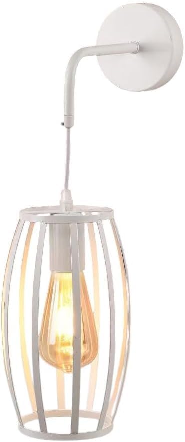 TEKHMEO Applique da Muro Industriale in Ferro E27, Lampada da Parete con Portalampada E27, Design a Gabbia – Nero/Bianco (Lampadina non inclusa) AQ53