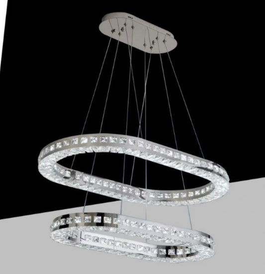 Lampadario LED B49-3C 46W, Lampadario Moderno a Sospensione in Cristallo, 3680 Lumen, Dimmerabile 3 Colori CCT 3000K-6500K, Colore Argento, per Soggiorno Camera da Letto Cucina B49-3C