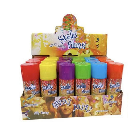 24 Pezzi Spray Stelle Filanti Colorate 83g, Coriandoli Spray per Carnevale e Feste, Assortimento Colori, Sicuro e Facile da Usare– 181665-24