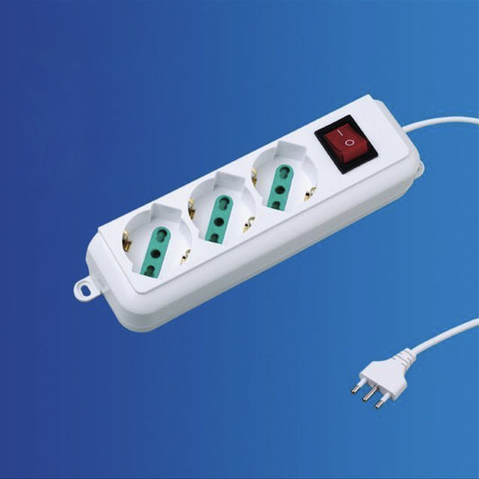 2 Pezzi Multipresa Bipasso Italiana 3 Posti con Interruttore, Spina 10A, Cavo Lungo 3 m, Presa Multipla per Casa e Ufficio, Colore Bianco– C-XSL3003-3M