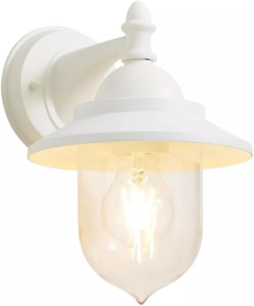 Applique da Esterno E27 IP44, Lampada da Parete Classica in Alluminio e PC, Attacco E27 (Lampadina no), Impermeabile per Facciata, Balcone e Giardino - Bianco/Grigio B247
