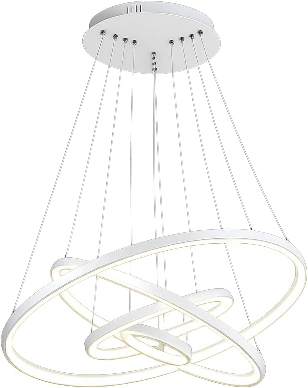 Lampadario LED Moderno a Sospensione 86W 6880LM, 3 Colori Luce 3000K 4000K 6500K, CCT Switch, Design Anelli, Lampadario per Soggiorno Sala da Pranzo Camera, LP-51-B3C