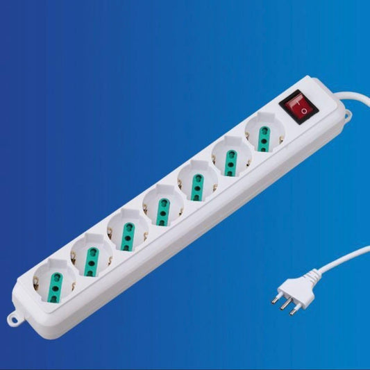 2 Pezzi Multipresa Bipasso Italiana 7 Posti con Interruttore, Spina 10A, Cavo 1,5 m, Presa Multipla per Casa e Ufficio, Colore Bianco– C-XSL3007