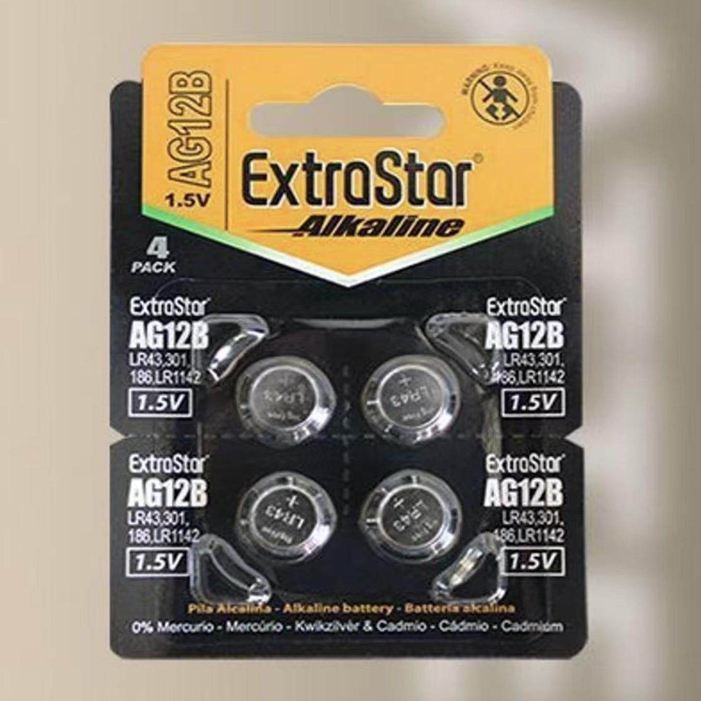 Pile a Bottone AG12 1.5V Alcaline – Batterie Compatibili AG12 LR43 LR1142 186 301 – per Orologi, Calcolatrici, Giocattoli e Dispositivi Elettronici – Confezione da 12 Pack – AG12B