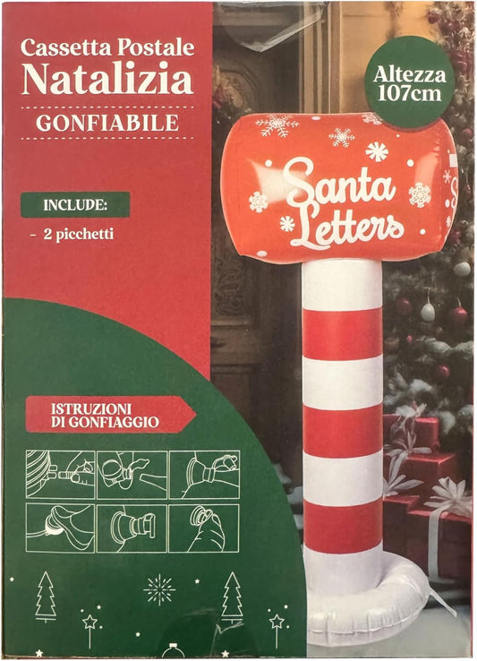 Cassetta Postale Natalizia Gonfiabile 107 cm, Decorazione Natalizia con Scritta “Santa Letters”, per Interno ed Esterno, con 2 Picchetti 426903