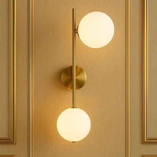 Applique Moderna da Parete 2 Luci in Ottone, Attacco G9, Lampada da Parete per Soggiorno Camera Corridoio, Design Elegante in Metallo + Vetro, IP20 – Senza Lampadina AQ41