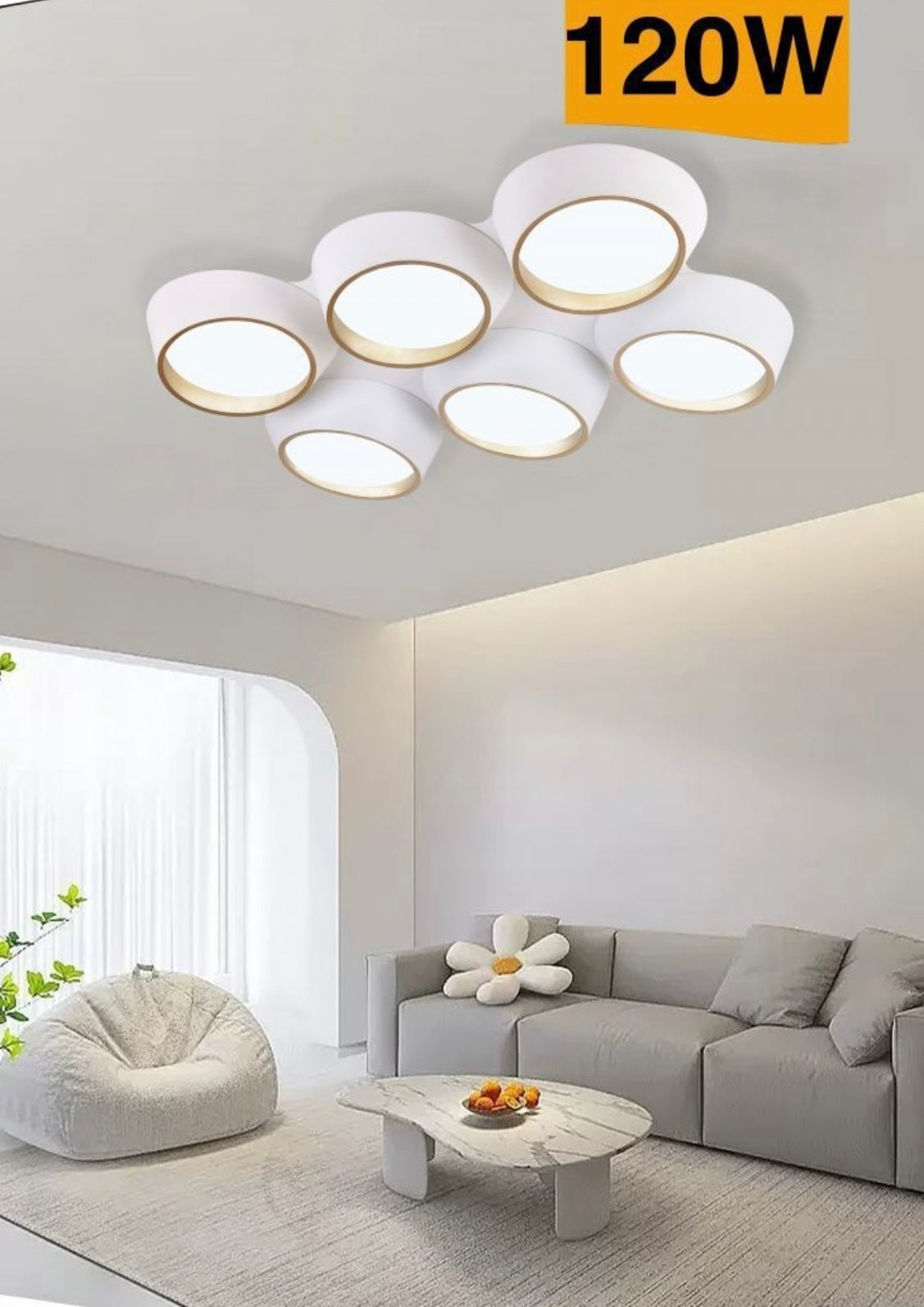 TEKHOME Plafoniera a led 120 watt lampadario da soffitto 6 cerchi irregolari luce 3000K 4000K 6500K C51