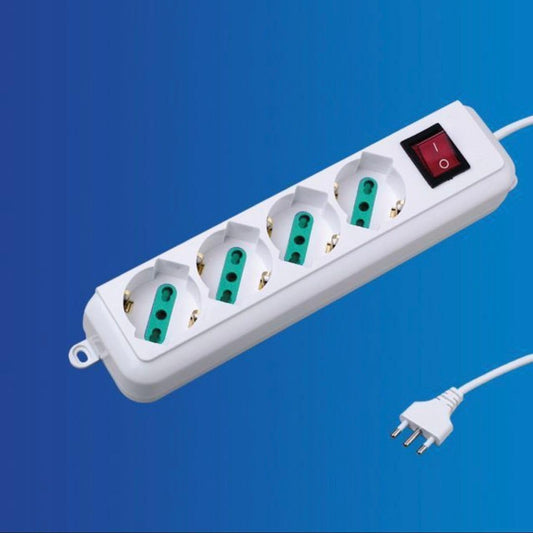 2 Pezzi Multipresa Bipasso Italiana 4 Posti con Interruttore, Spina 10A, Cavo 1,5 m, Presa Multipla per Casa e Ufficio, Colore Bianco– C-XSL3004