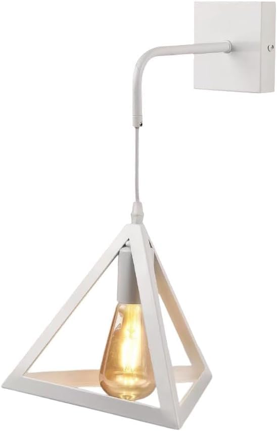 Applique da Muro E27 Ferro Battuto Design Geometrico Triangolare, 1xE27, Nero/Bianco, Vintage Industriale per Interni AQ54