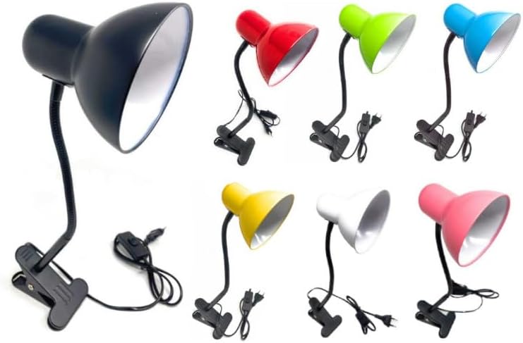 Lampada da Tavolo con Pinza – Attacco E27, Braccio Flessibile 40 cm, Metallo, Luce Direzionabile, Max 60W – Studio, Scrivania, Cameretta D21
