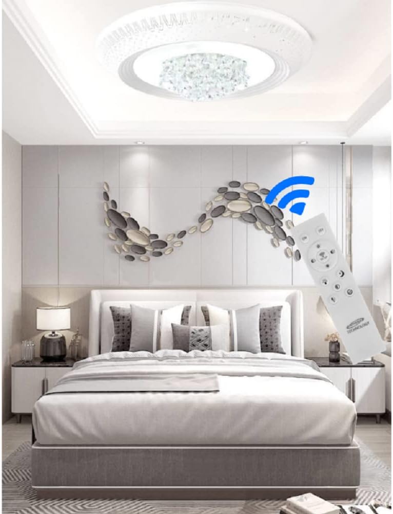 Lampadario LED con Cristalli Dimmerabile con Telecomando 3000K-4000K-6500K, Plafoniera Moderna per Camera da Letto Soggiorno – 3 Misure Disponibili (S/M/G) C30