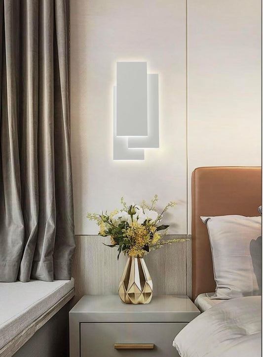 TEKHOME Applique da Muro LED 12W Rettangolare Bianca, Lampada da Parete Moderna in Ferro e Acrilico, 3000K-6500K Regolabile, Design Decorativo per Camera da Letto Soggiorno Corridoio E41-B3C