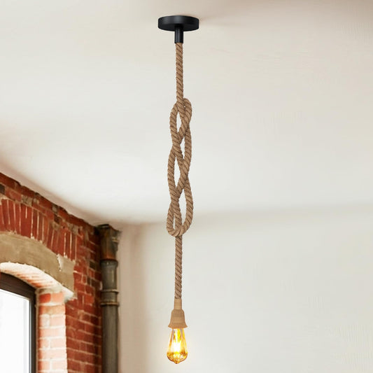 Porta Lampadina E27 in Corda Canapa – Portalampada Vintage a Sospensione, Stile Industriale, per Cucina, Bar, Loft – Max 60W (Lampadina Non Inclusa)– Modelli E27-M / E27-M2