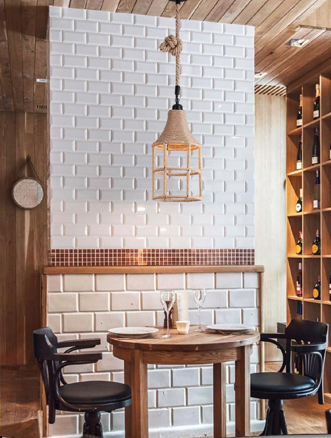 Lampadario a sospensione con paralume a campana in corda di canapa stile vintage retrò lampada E27 arredo casa A41-1