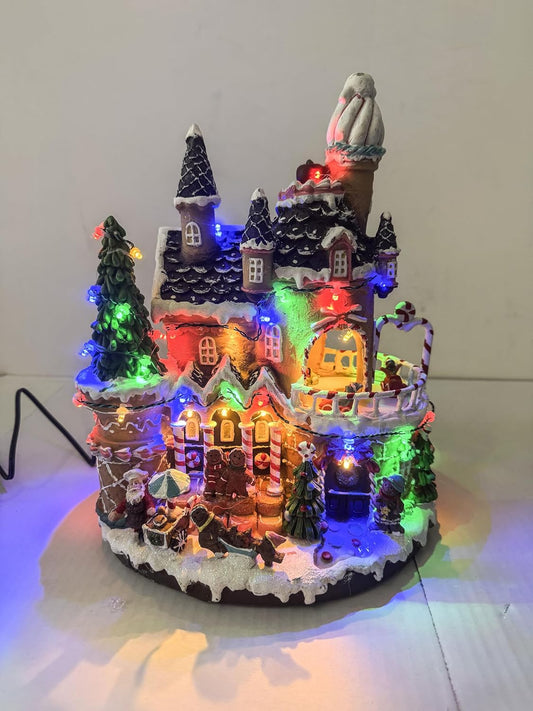 Villaggio di Natale con Luci LED Multicolore e Musica, Paesaggio Natalizio con Movimento, Casa Natalizia Decorativa a Doppia Alimentazione (Elettrica e a Batteria), 24×20.5×29 cm