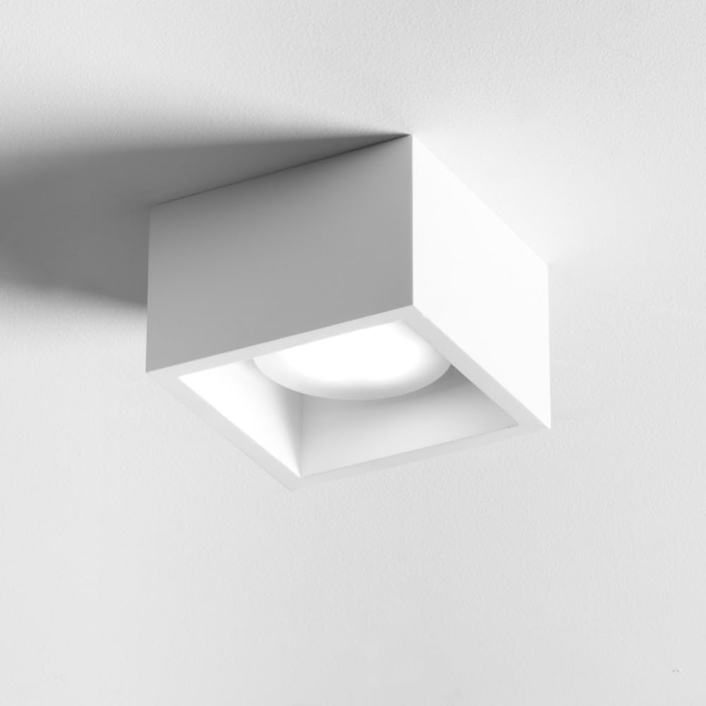 Plafoniera in Gesso da Soffitto Quadrata, Attacco GX53, Max 15W, Verniciabile, IP20 – Bianco – GS-C38-1