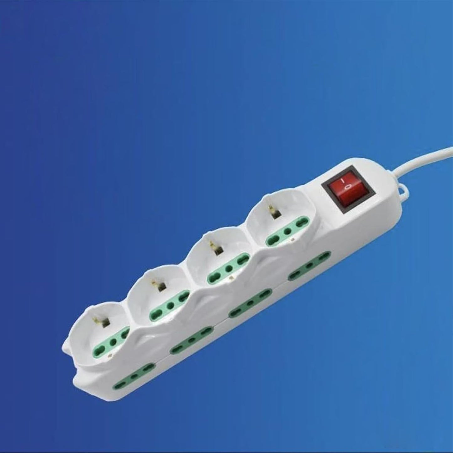 2 Pezzi Multipresa Italiana con Interruttore, 4 Prese Schuko con 8 Ingressi Bipasso, Cavo 3 Metri, 10/16A, Max 2500W, Spina Tipo L 16A, Bianca– C-X203081-3M