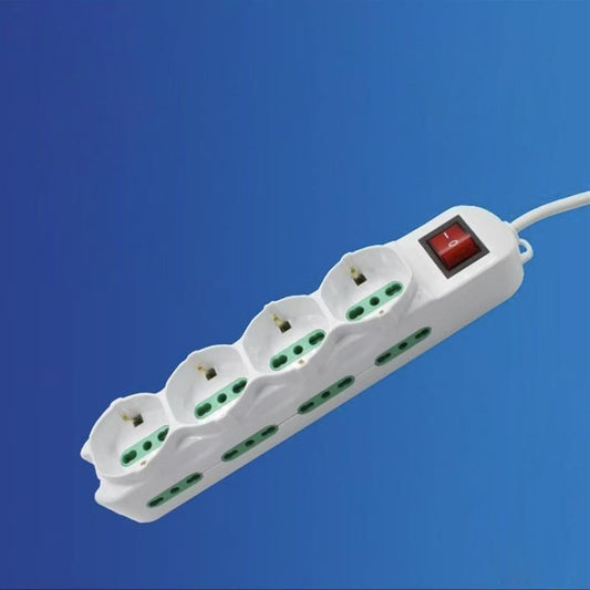 2 Pezzi Multipresa Italiana con Interruttore, 4 Prese Schuko con 8 Ingressi Bipasso, Cavo 3 Metri, 10/16A, Max 2500W, Spina Tipo L 16A, Bianca– C-X203081-3M