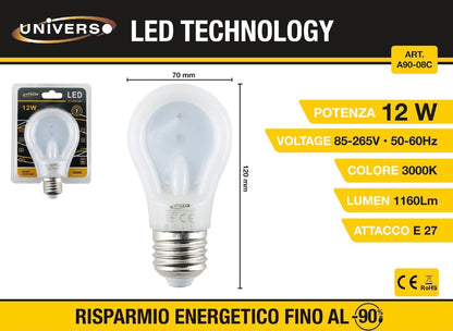 Lampadine LED E27 12W, Confezione da 5 Pezzi, 1160LM, Luce 3000K/4000K/6500K, Lampadine a Basso Consumo 85-265V, Non Dimmerabili, Modello A90-08