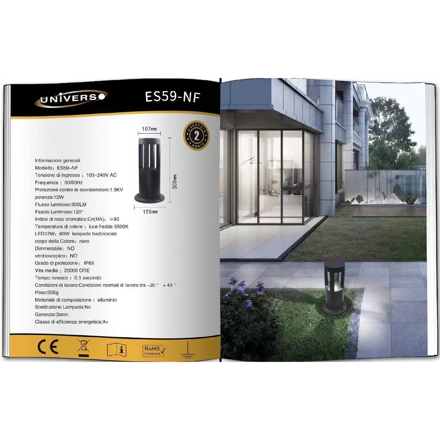 Lampada da Giardino LED IP65 12W 600LM | Paletto Luminoso per Esterno in Alluminio | Luce Calda/Naturale/Fredda | Grigio – Serie ES59