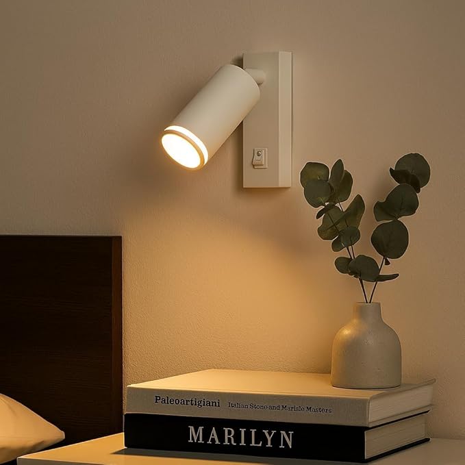 Applique da parete orientabile con interruttore | Attacco GU10 | Lampada da muro in alluminio sabbiato | Design moderno | Disponibile in bianco e nero (lampadina non inclusa) MR-02