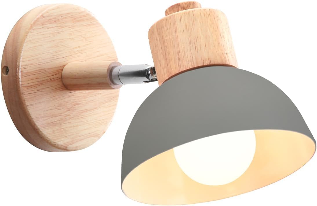 Applique da Parete E27 in Legno e Metallo – Lampada da Parete Design Moderno Nero e Legno Naturale per Soggiorno, Camera da Letto o Corridoio AQ40