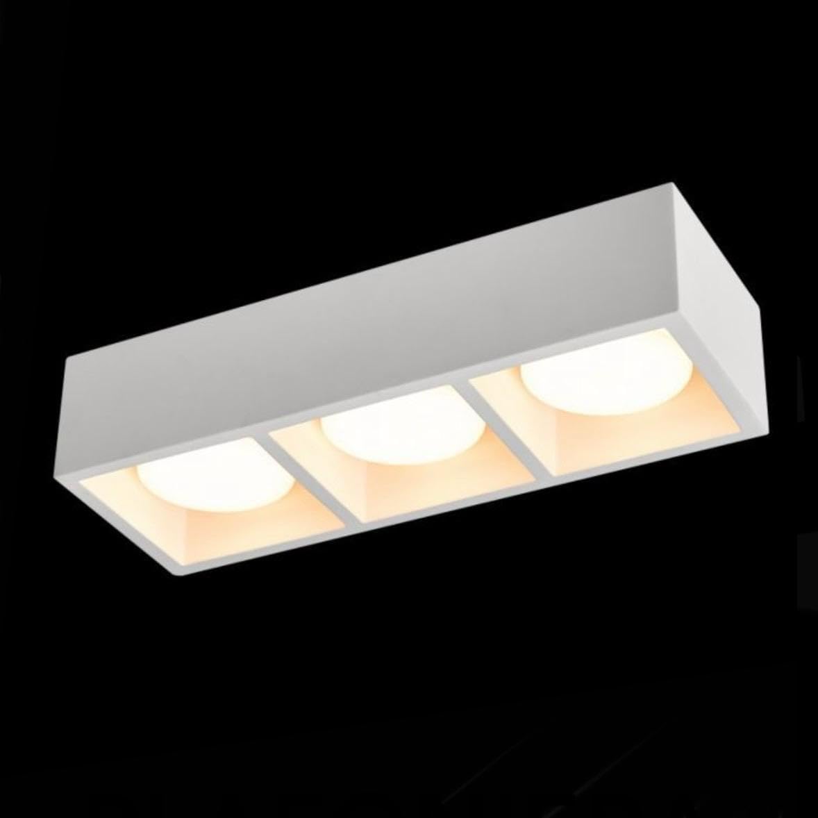 Plafoniera da Soffitto in Gesso Bianco a 3 Luci, Design Moderno Rettangolare, Attacco GX53, per Cucina Corridoio Soggiorno, Lampadine Non Incluse – GS-C38-3