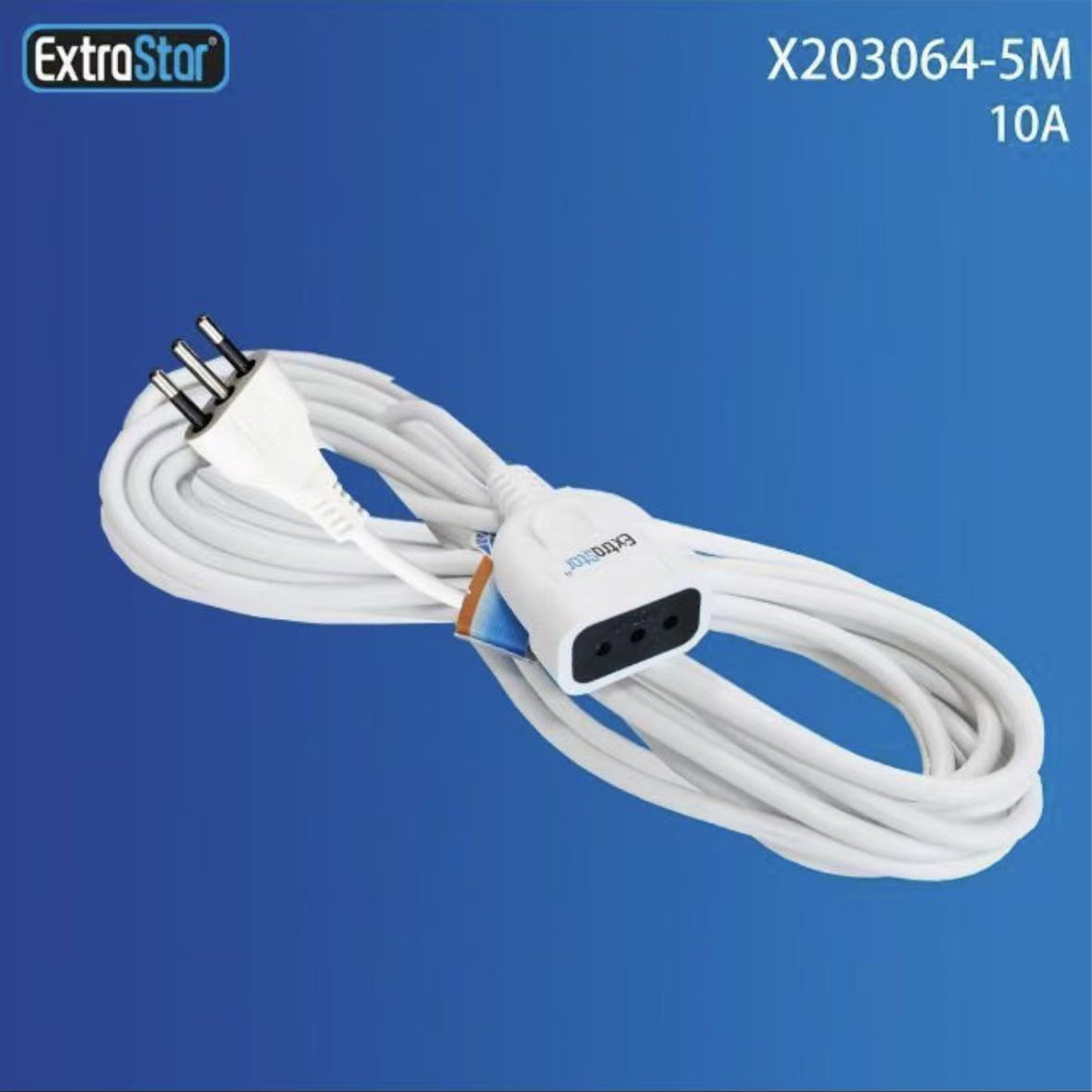 2 Pezzi Prolunga Elettrica Lineare 5 m 10A, Cavo 3×0,75 mm², Spina Europea 2P+T, Presa Italiana, Uso Domestico -X203064-5M