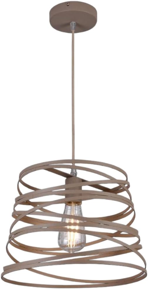 Lampadario a Sospensione E27 Moderno, Lampada a Soffitto Design Industriale in Metallo per Cucina Isola Tavolo da Pranzo, Stile Minimal con Paralume a Spirale, No Lampadina A08
