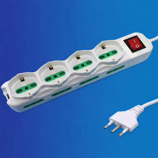 2 Pezzi Multipresa 8 Posizioni Bipasso 10/16A + Schuko con Interruttore, Spina Tipo L 16A, 230V, Bianca – X203081