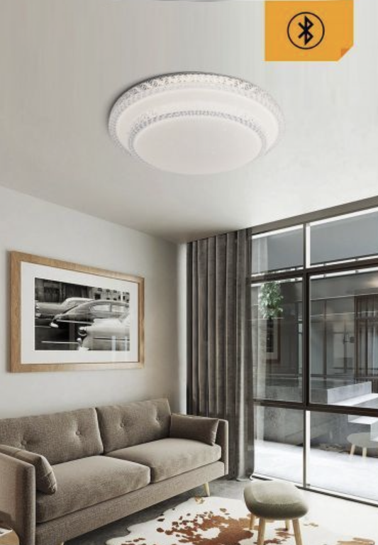 TEKHOME Plafoniera LED da Soffitto 60W con Bluetooth e Telecomando, Dimmerabile 3000K-6500K, Ø50cm, Design Elegante con Decorazioni Acriliche, Luce per Soggiorno Camera Letto, CRI＞80, PN-12-3C