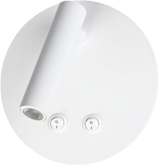 Applique da Muro LED 8W 3000K, Orientabile Rotonda, Bianco/Nero, Moderno Design per Camera da Letto, Corridoio, Soggiorno, Lampada da Parete Interno MR-01