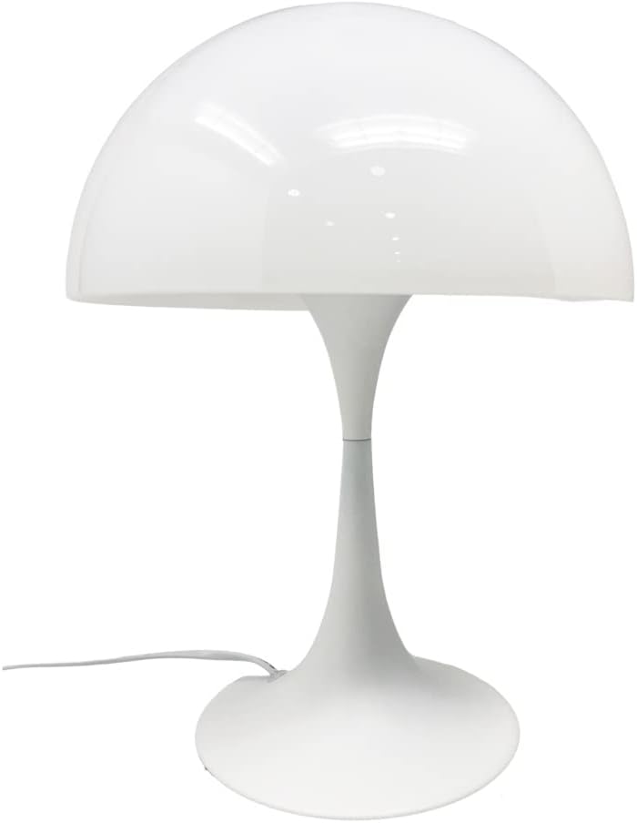 Lampada da Tavolo  E27 – Design Moderno a Fungo, Lampada da Comodino/Scrivania, Metallo e Resina, Colore Bianco, Max 60W D12-B