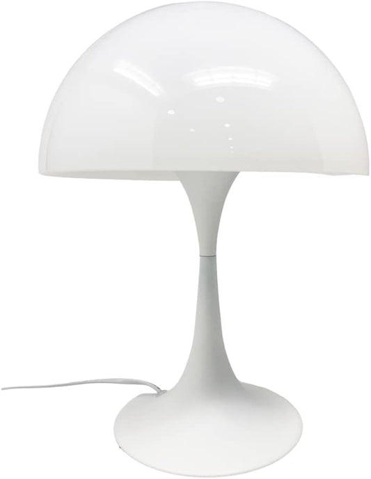 Lampada da Tavolo  E27 – Design Moderno a Fungo, Lampada da Comodino/Scrivania, Metallo e Resina, Colore Bianco, Max 60W D12-B